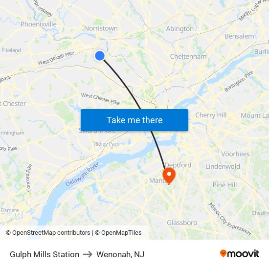 Gulph Mills Station to Wenonah, NJ map