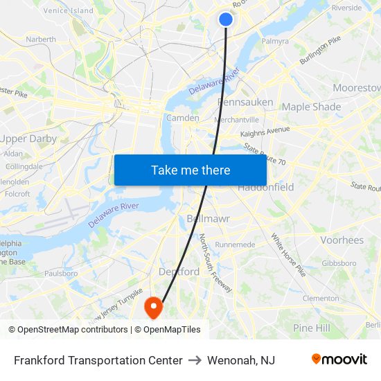 Frankford Transportation Center to Wenonah, NJ map