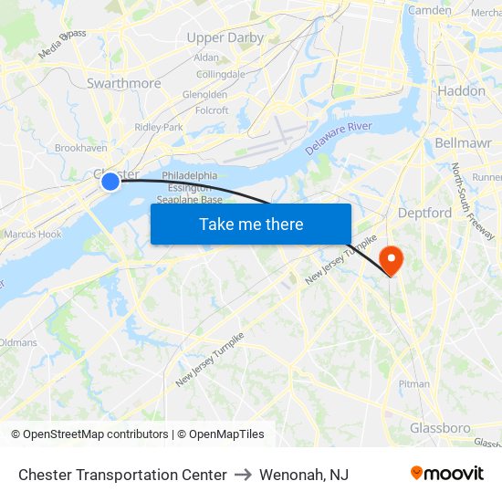Chester Transportation Center to Wenonah, NJ map