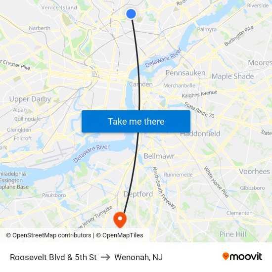 Roosevelt Blvd & 5th St to Wenonah, NJ map