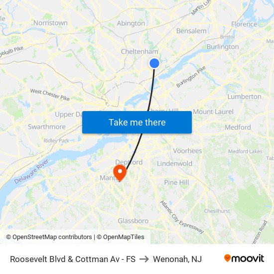 Roosevelt Blvd & Cottman Av - FS to Wenonah, NJ map