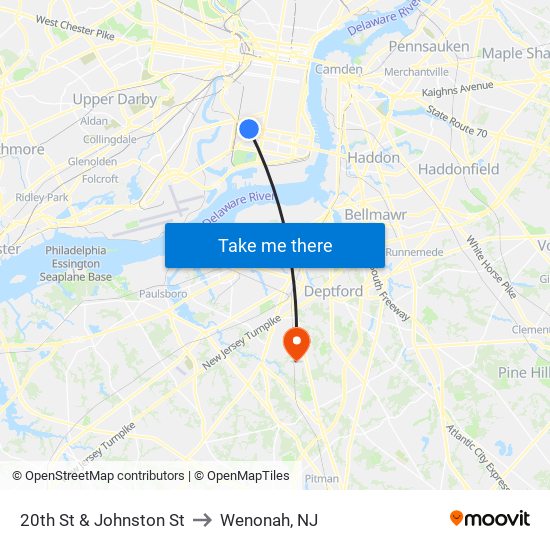 20th St & Johnston St to Wenonah, NJ map