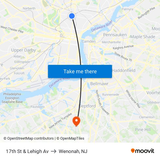 17th St & Lehigh Av to Wenonah, NJ map