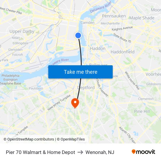 Pier 70 Walmart & Home Depot to Wenonah, NJ map