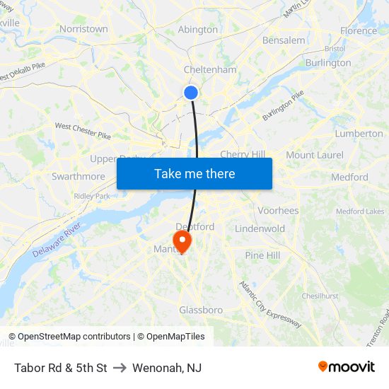 Tabor Rd & 5th St to Wenonah, NJ map