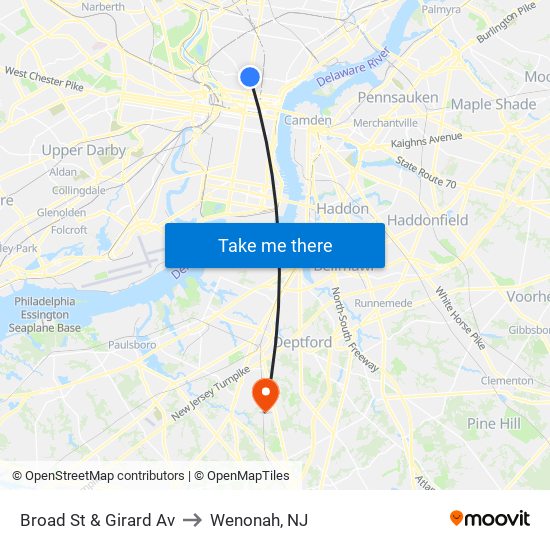 Broad St & Girard Av to Wenonah, NJ map