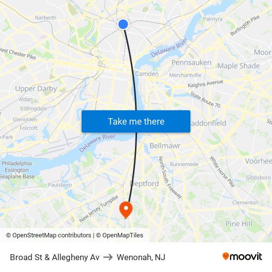 Broad St & Allegheny Av to Wenonah, NJ map