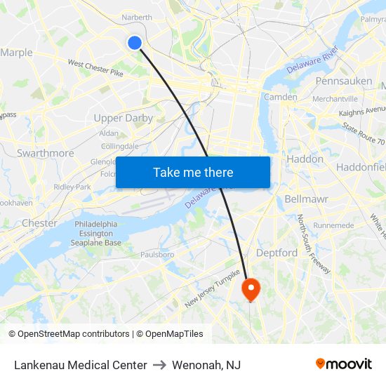 Lankenau Medical Center to Wenonah, NJ map