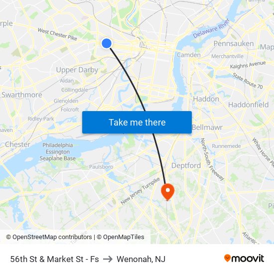 56th St & Market St - Fs to Wenonah, NJ map