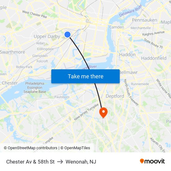 Chester Av & 58th St to Wenonah, NJ map