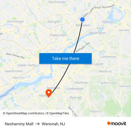 Neshaminy Mall to Wenonah, NJ map