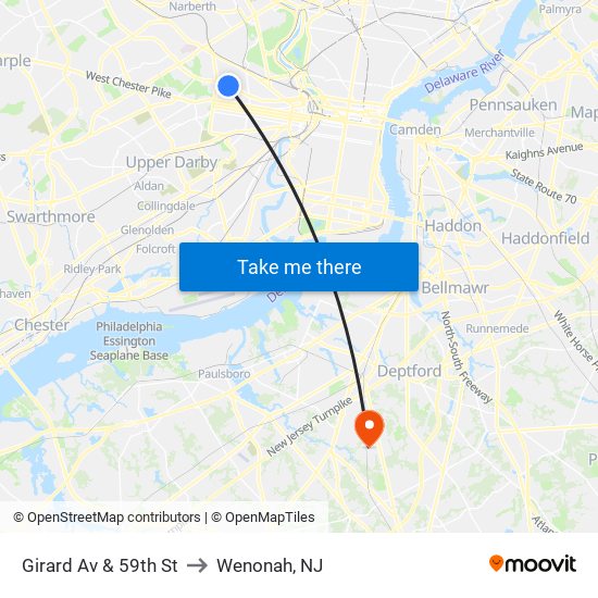 Girard Av & 59th St to Wenonah, NJ map