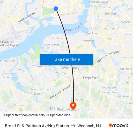 Broad St & Pattison Av/Nrg Station to Wenonah, NJ map