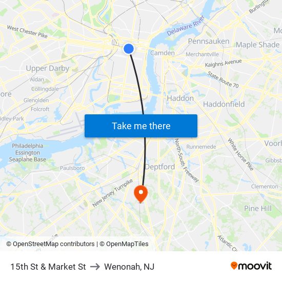15th St & Market St to Wenonah, NJ map