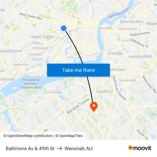 Baltimore Av & 49th St to Wenonah, NJ map