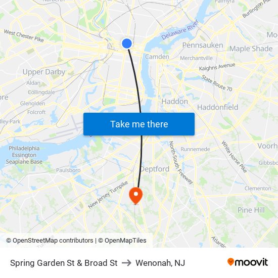 Spring Garden St & Broad St to Wenonah, NJ map