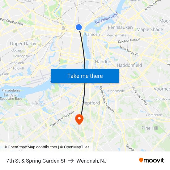 7th St & Spring Garden St to Wenonah, NJ map
