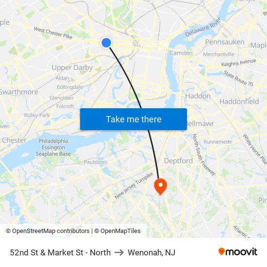 52nd St & Market St - North to Wenonah, NJ map