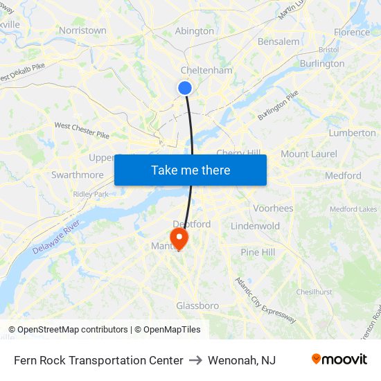 Fern Rock Transportation Center to Wenonah, NJ map