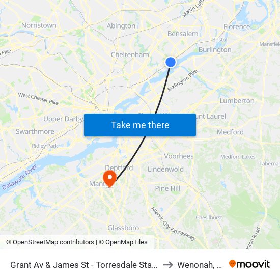 Grant Av & James St - Torresdale Station to Wenonah, NJ map