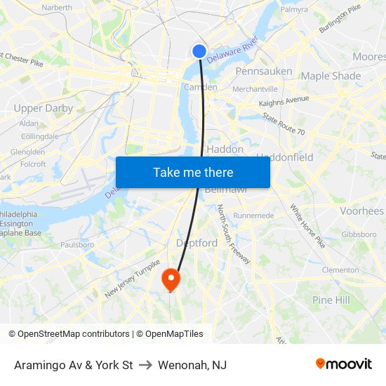 Aramingo Av & York St to Wenonah, NJ map