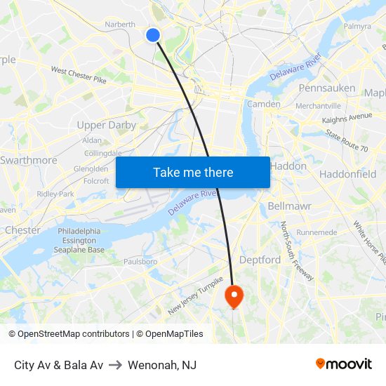 City Av & Bala Av to Wenonah, NJ map