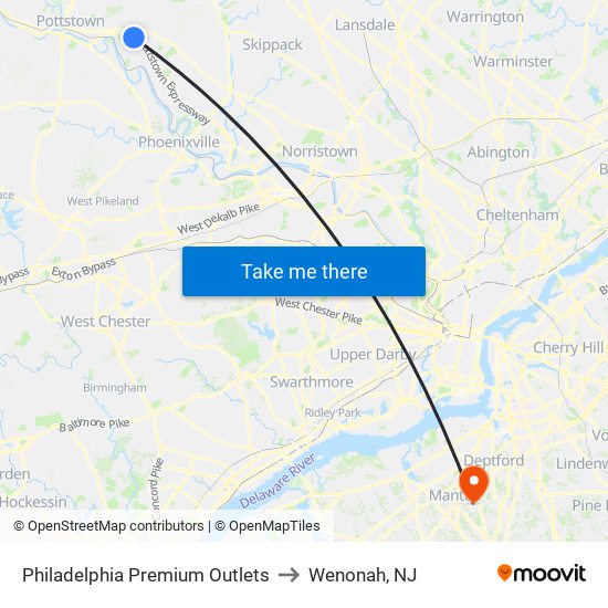 Philadelphia Premium Outlets to Wenonah, NJ map