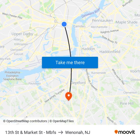 13th St & Market St - Mbfs to Wenonah, NJ map