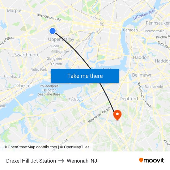 Drexel Hill Jct Station to Wenonah, NJ map