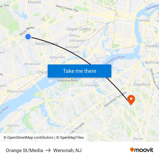 Orange St/Media to Wenonah, NJ map