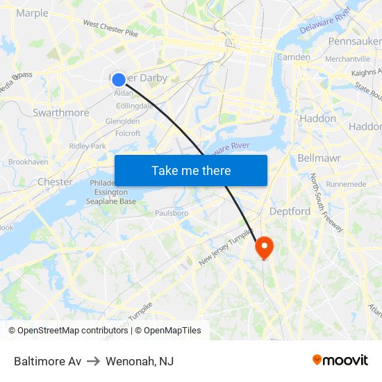 Baltimore Av to Wenonah, NJ map