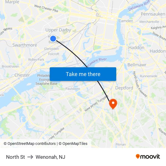 North St to Wenonah, NJ map