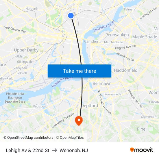 Lehigh Av & 22nd St to Wenonah, NJ map