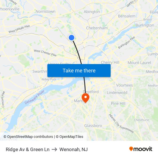 Ridge Av & Green Ln to Wenonah, NJ map