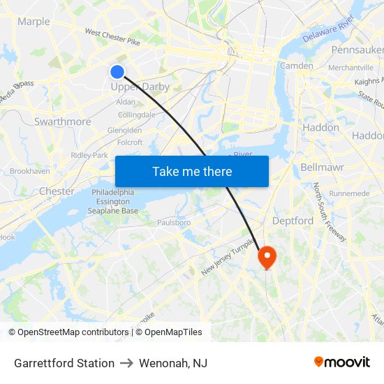 Garrettford Station to Wenonah, NJ map