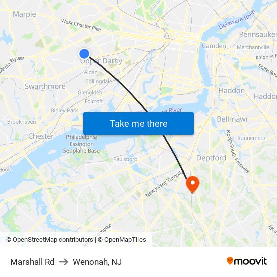 Marshall Rd to Wenonah, NJ map