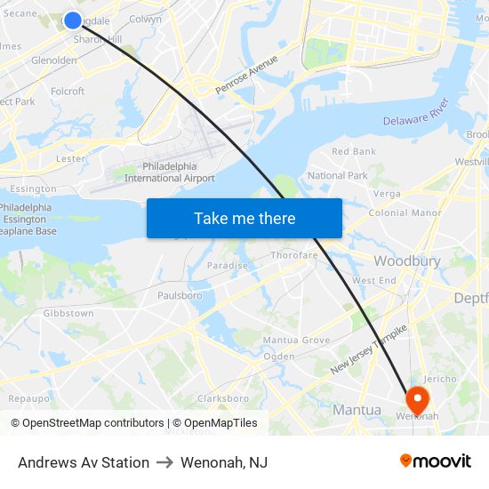 Andrews Av Station to Wenonah, NJ map