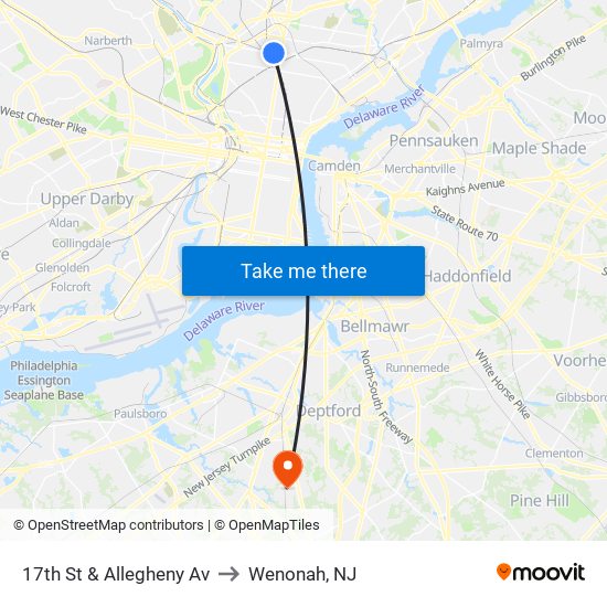17th St & Allegheny Av to Wenonah, NJ map