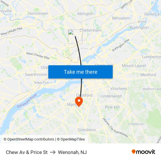 Chew Av & Price St to Wenonah, NJ map