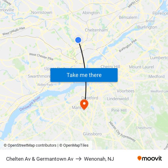 Chelten Av & Germantown Av to Wenonah, NJ map