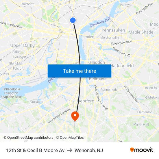 12th St & Cecil B Moore Av to Wenonah, NJ map