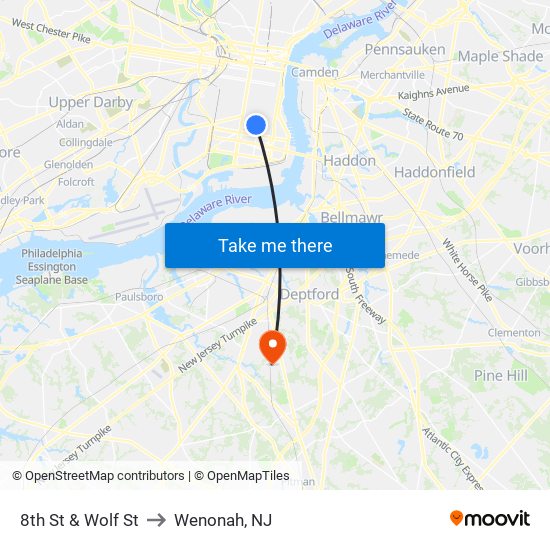 8th St & Wolf St to Wenonah, NJ map