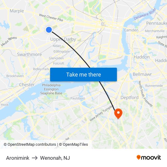 Aronimink to Wenonah, NJ map
