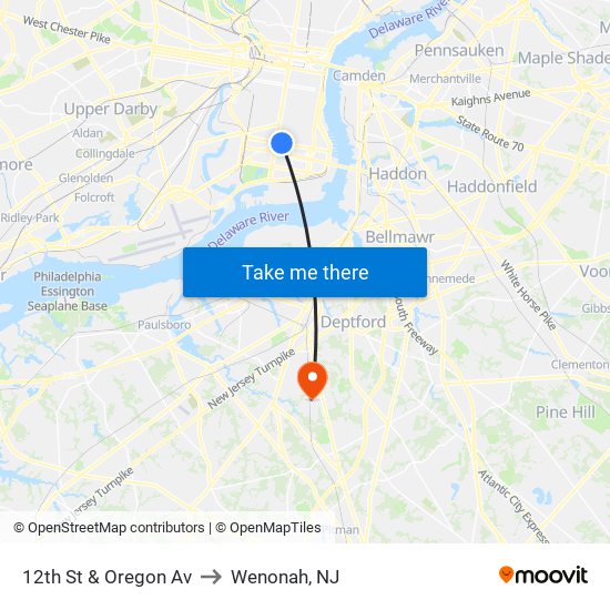 12th St & Oregon Av to Wenonah, NJ map
