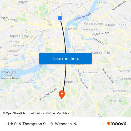 11th St & Thompson St to Wenonah, NJ map