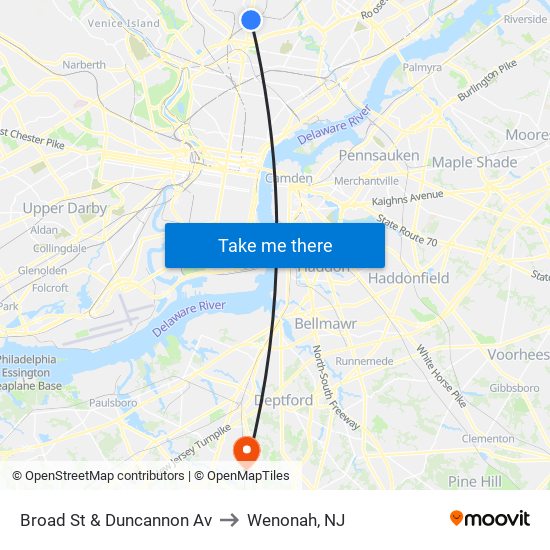 Broad St & Duncannon Av to Wenonah, NJ map