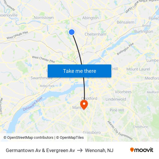 Germantown Av & Evergreen Av to Wenonah, NJ map