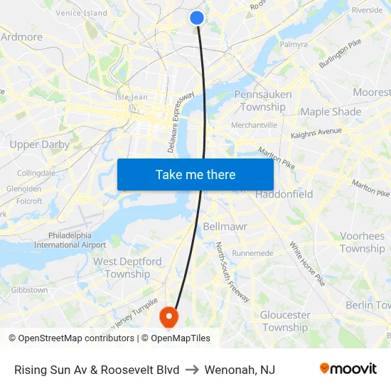 Rising Sun Av & Roosevelt Blvd to Wenonah, NJ map