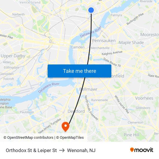 Orthodox St & Leiper St to Wenonah, NJ map