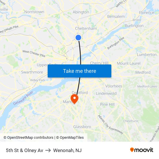 5th St & Olney Av to Wenonah, NJ map